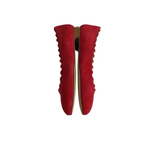 J. Crew Factory Dark Poppy Suede Scalloped Flats 5