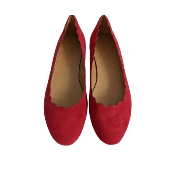 J. Crew Factory Dark Poppy Suede Scalloped Flats 5
