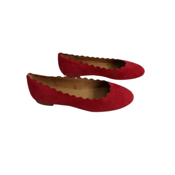 J. Crew Factory Dark Poppy Suede Scalloped Flats 5