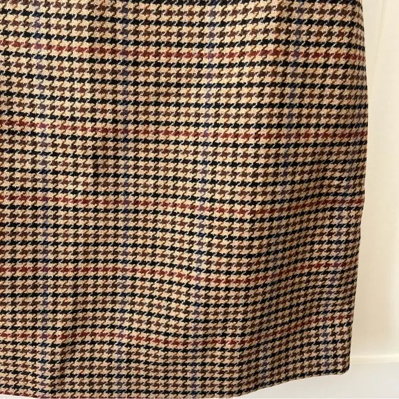 J. Crew Factory Wool-Blend Mini Skirt in Houndstooth Brown Sz 10