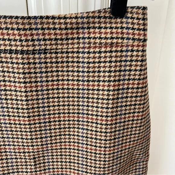 J. Crew Factory Wool-Blend Mini Skirt in Houndstooth Brown Sz 10