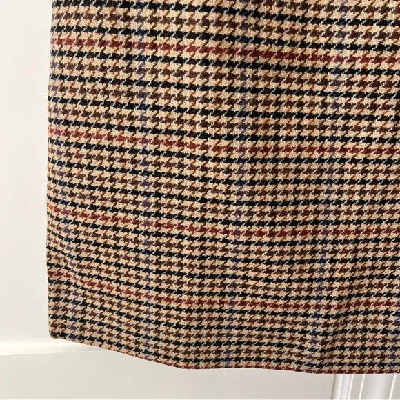 J. Crew Factory Wool-Blend Mini Skirt in Houndstooth Brown Sz 10