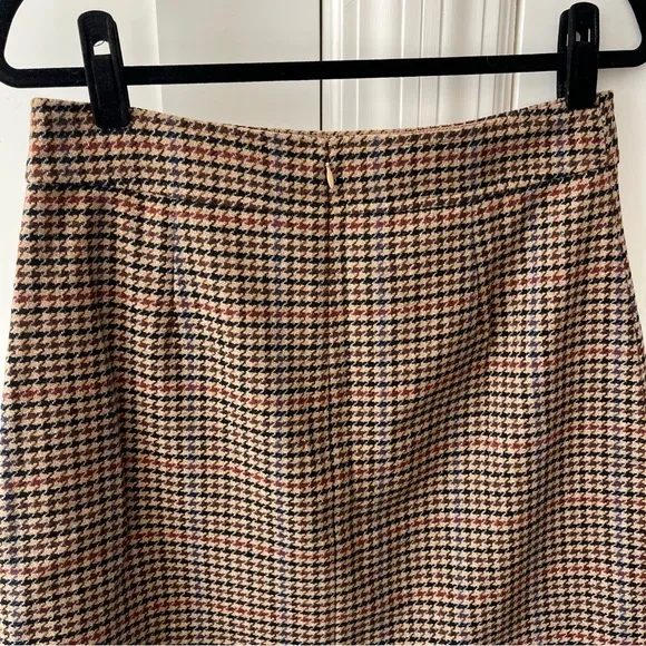 J. Crew Factory Wool-Blend Mini Skirt in Houndstooth Brown Sz 10