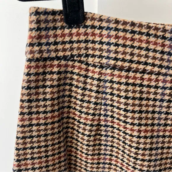 J. Crew Factory Wool-Blend Mini Skirt in Houndstooth Brown Sz 10