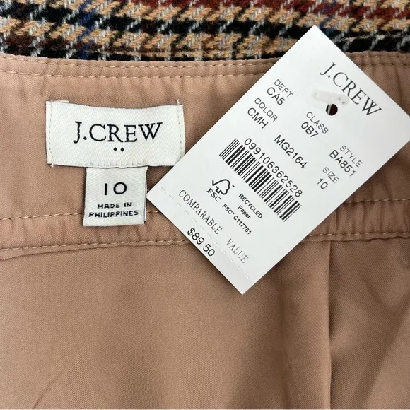J. Crew Factory Wool-Blend Mini Skirt in Houndstooth Brown Sz 10