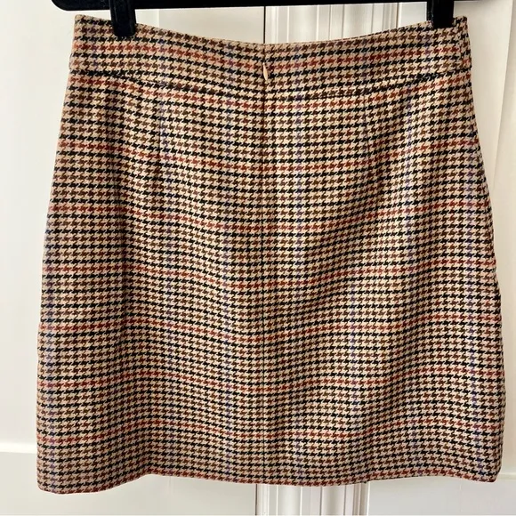 J. Crew Factory Wool-Blend Mini Skirt in Houndstooth Brown Sz 10