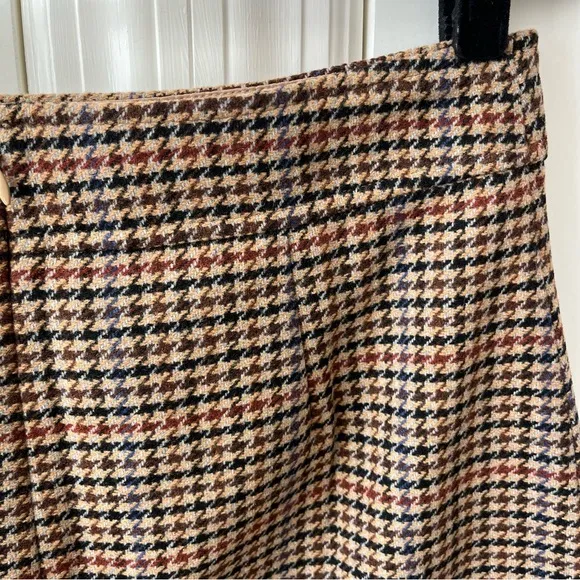J. Crew Factory Wool-Blend Mini Skirt in Houndstooth Brown Sz 10