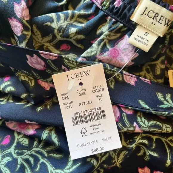 J Crew Floral Skirt Midi Blue Pink Purple Vine Silk Stretch Waistband NWT Small