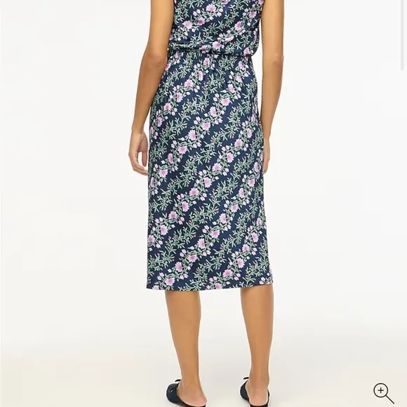 J Crew Floral Skirt Midi Blue Pink Purple Vine Silk Stretch Waistband NWT XS