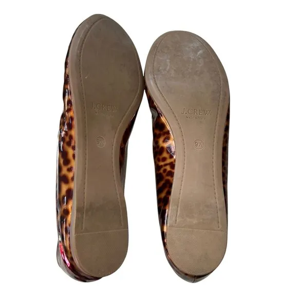 J. crew ITALY brown tortoise shell print leather ballet flats 9 1/2