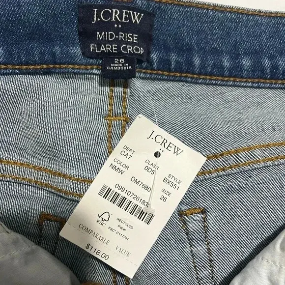 J Crew Jeans Flare Cropped Midrise All Day Stretch Denim Blue NWT Size 27