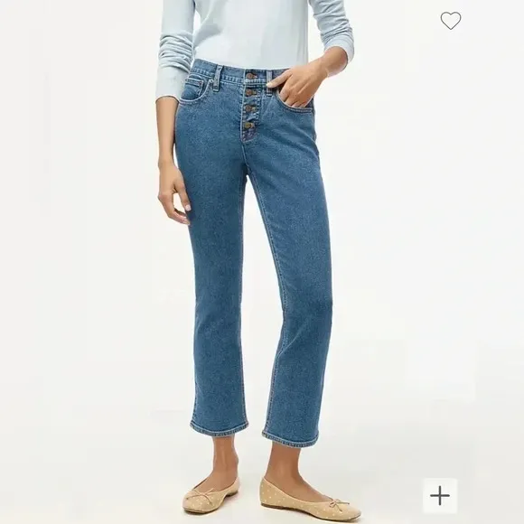 J Crew Jeans Flare Cropped Midrise All Day Stretch Denim Blue NWT Size 27