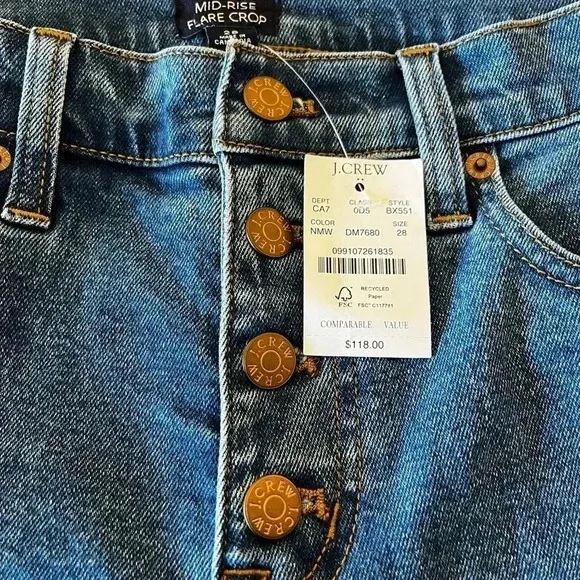 J Crew Jeans Mid Rise Flare Crop Denim All Day Stretch NWT Women Size 28