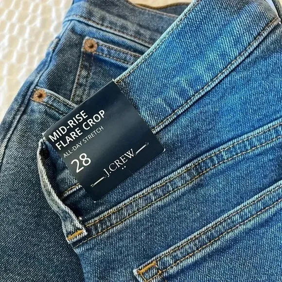 J Crew Jeans Mid Rise Flare Crop Denim All Day Stretch NWT Women Size 28