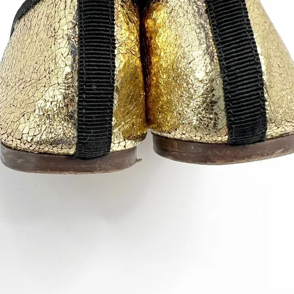 J. Crew‎ Lily Ballet Flat Crackled Gold Leather size 6