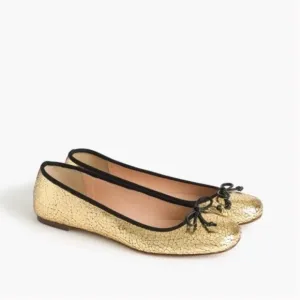 J. Crew‎ Lily Ballet Flat Crackled Gold Leather size 6