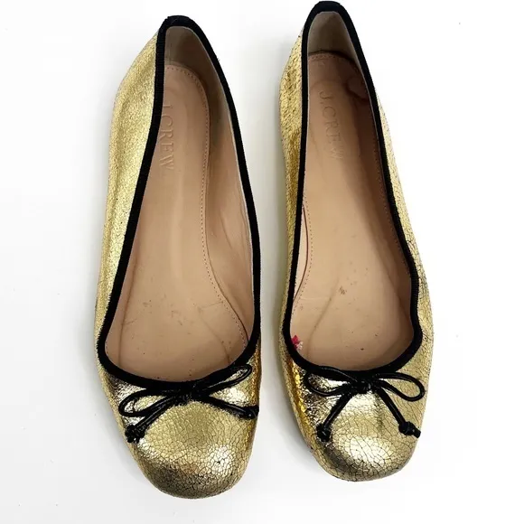 J. Crew‎ Lily Ballet Flat Crackled Gold Leather size 6