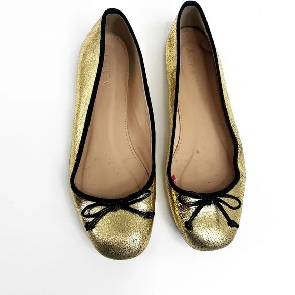 J. Crew‎ Lily Ballet Flat Crackled Gold Leather size 6