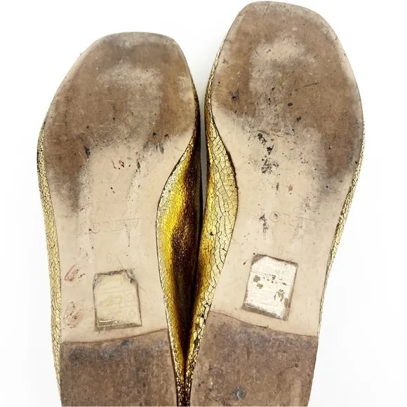 J. Crew‎ Lily Ballet Flat Crackled Gold Leather size 6