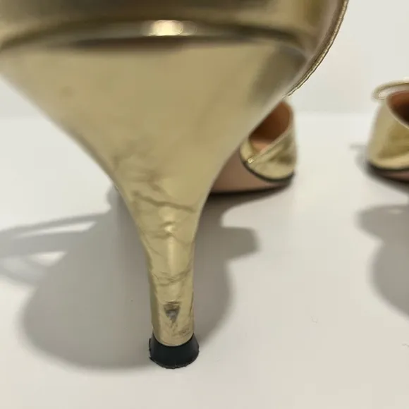 J crew Made-in-Italy Colette bow pumps in gold metallic crinkle leather size 7.5