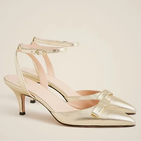 J crew Made-in-Italy Colette bow pumps in gold metallic crinkle leather size 7.5