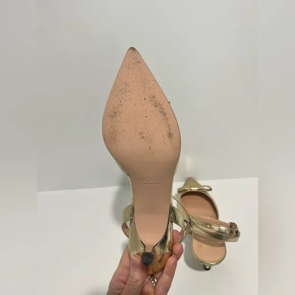 J crew Made-in-Italy Colette bow pumps in gold metallic crinkle leather size 7.5