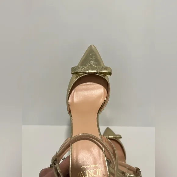 J crew Made-in-Italy Colette bow pumps in gold metallic crinkle leather size 7.5
