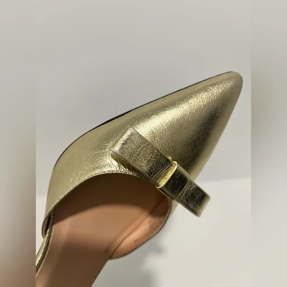 J crew Made-in-Italy Colette bow pumps in gold metallic crinkle leather size 7.5