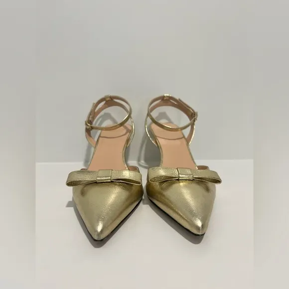 J crew Made-in-Italy Colette bow pumps in gold metallic crinkle leather size 7.5