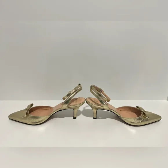 J crew Made-in-Italy Colette bow pumps in gold metallic crinkle leather size 7.5