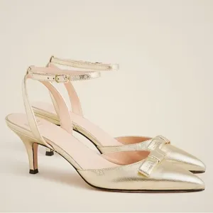 J crew Made-in-Italy Colette bow pumps in gold metallic crinkle leather size 7.5