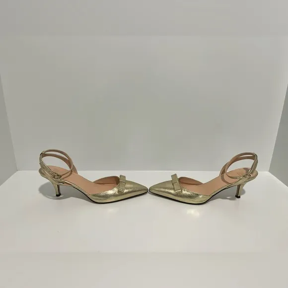 J crew Made-in-Italy Colette bow pumps in gold metallic crinkle leather size 7.5