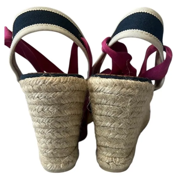 J. Crew Navy &amp; Pink Ballet Leg Tie Espadrille Wedges Size 9 NWOT