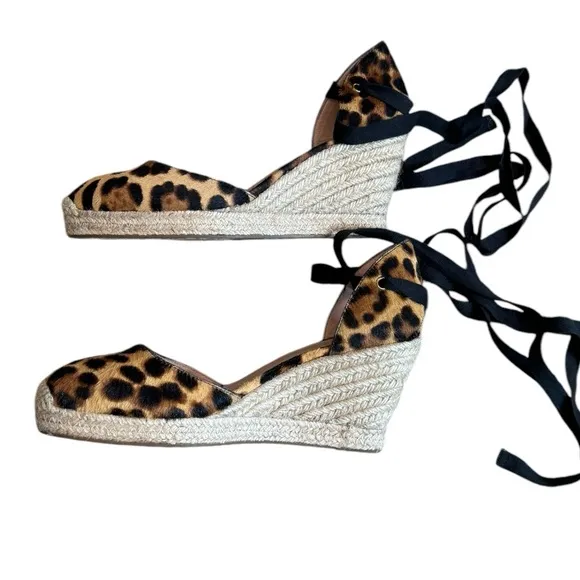 J. Crew NWOT Espadrille Wedges in Leopard Calf Hair size 8.5 AJ166