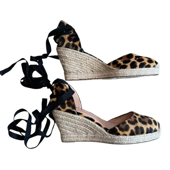 J. Crew NWOT Espadrille Wedges in Leopard Calf Hair size 8.5 AJ166