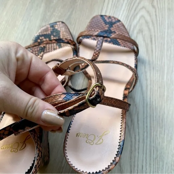 J. Crew NWT Snake Embossed Leather T-Strap Wedges - Brown, Style AP464