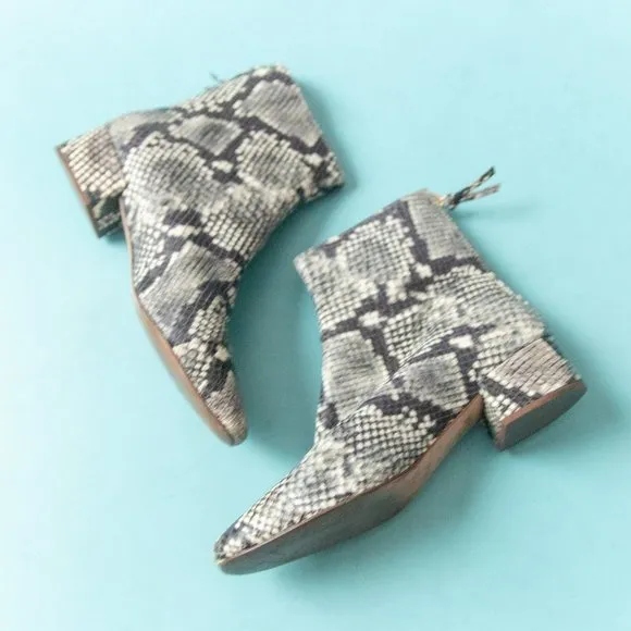 J Crew Roxie Snake Print Genuine Leather Block Heel Ankle Boots Sz 7.5
