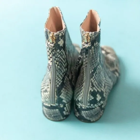 J Crew Roxie Snake Print Genuine Leather Block Heel Ankle Boots Sz 7.5