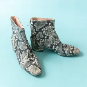 J Crew Roxie Snake Print Genuine Leather Block Heel Ankle Boots Sz 7.5