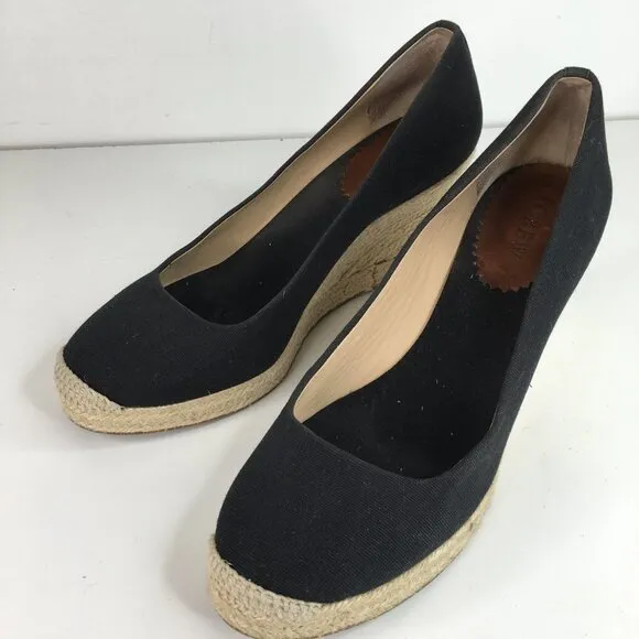 J. Crew Seville Black Espadrille Wedges Size 10