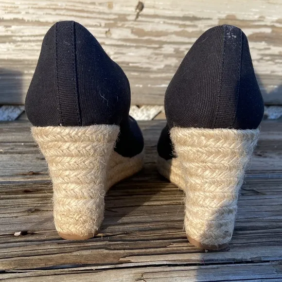 J. Crew Seville Espadrille Wedges in Black Canvas Women's Size 6.5