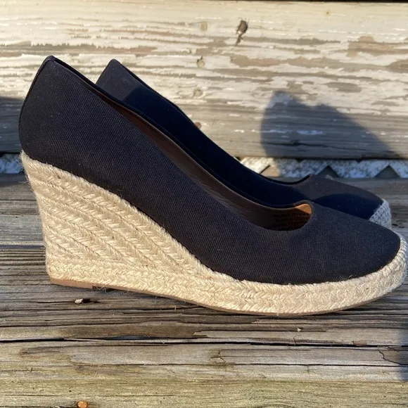 J. Crew Seville Espadrille Wedges in Black Canvas Women's Size 6.5