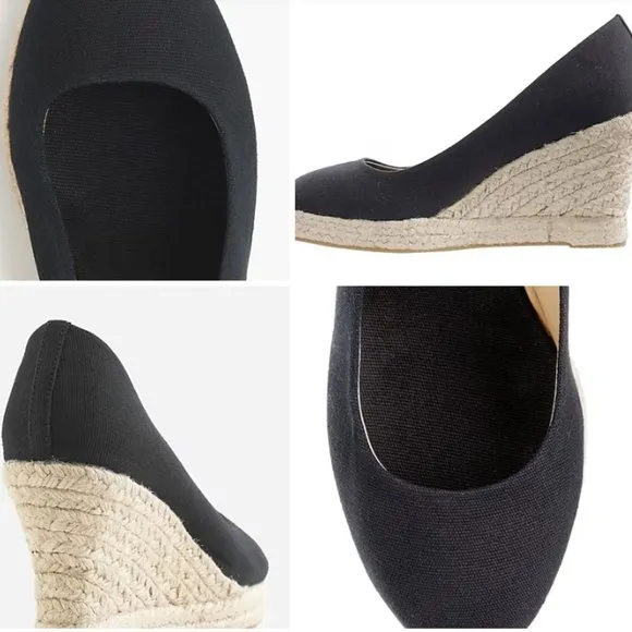 J. Crew Seville Espadrille Wedges in Black Canvas Women's Size 6.5