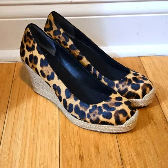 J Crew Seville Espadrille Wedges in Leopard Calf Hair Size 7