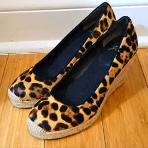 J Crew Seville Espadrille Wedges in Leopard Calf Hair Size 7