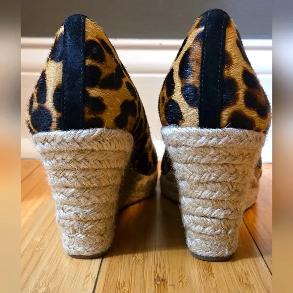 J Crew Seville Espadrille Wedges in Leopard Calf Hair Size 7