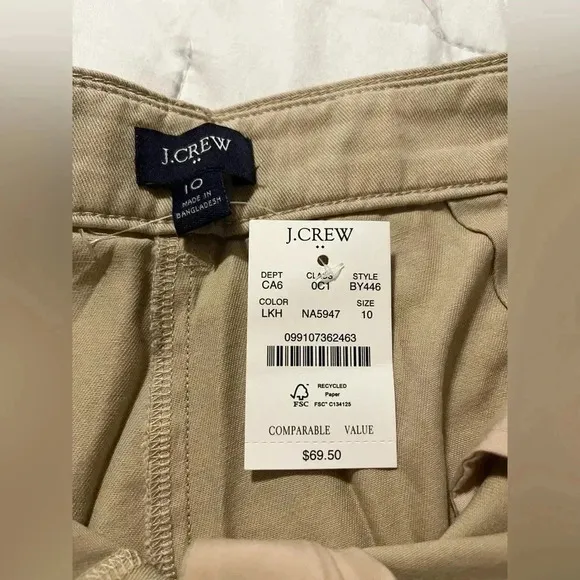 J Crew Shorts Pleated Khaki Chino 4” Inseam NWT Womens Size 10 Cotton