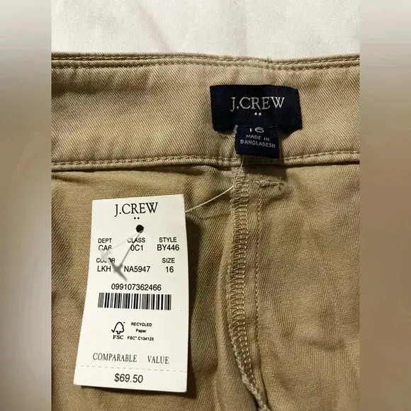 J Crew Shorts Pleated Khaki Chino 4” Inseam NWT Womens Size 16 Cotton