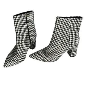 J Crew Sz 9.5 Sadie Houndstooth Point Toe Ankle Boots Black &amp; White Block Heel