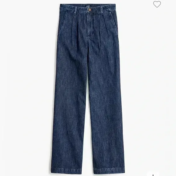 J Crew Trouser Jeans Pleated Strait Leg Blue Denim NWT Women’s Size 32